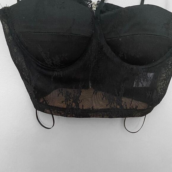 Fanco Black Lace Bandeau Top Or  Bra Zipper Back Size Small - Picture 5 of 9